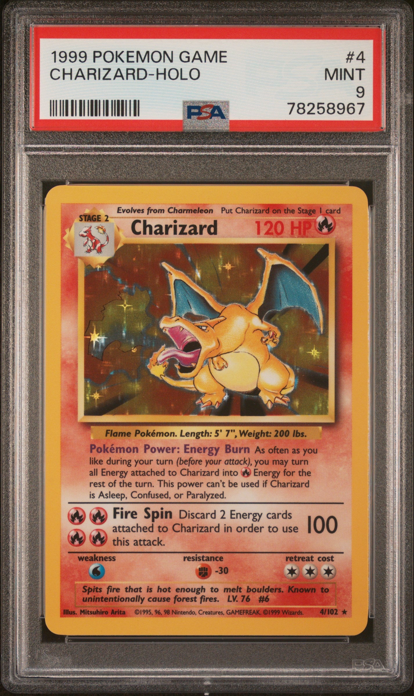 1999 Pokemon Game Charizard-Holo #4 PSA 9
