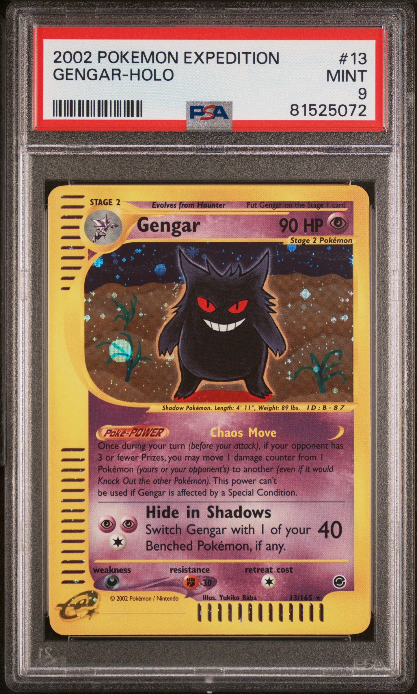 2002 Pokemon Expedition Gengar-Holo #13 PSA 9
