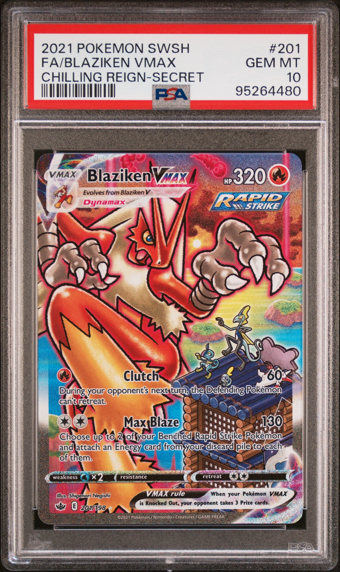 2021 Pokemon Sword & Shield Chilling Reign #201 Fa/Blaziken Vmax Secret PSA 10