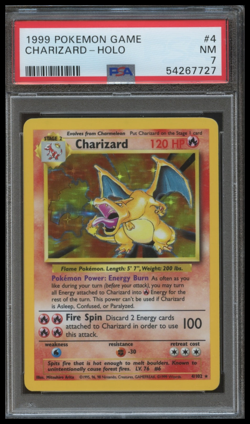 1999 Pokemon Game Charizard Holo #4 PSA 7