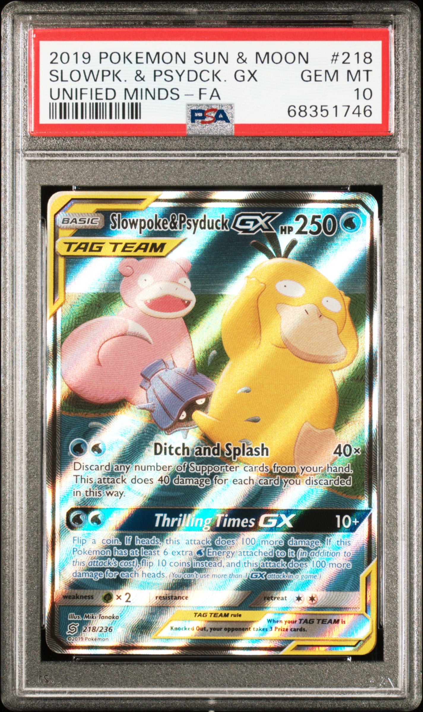 2019 Pokemon Sun & Moon Unified Minds Slowpk. & Psydck. Gx #218 PSA 10