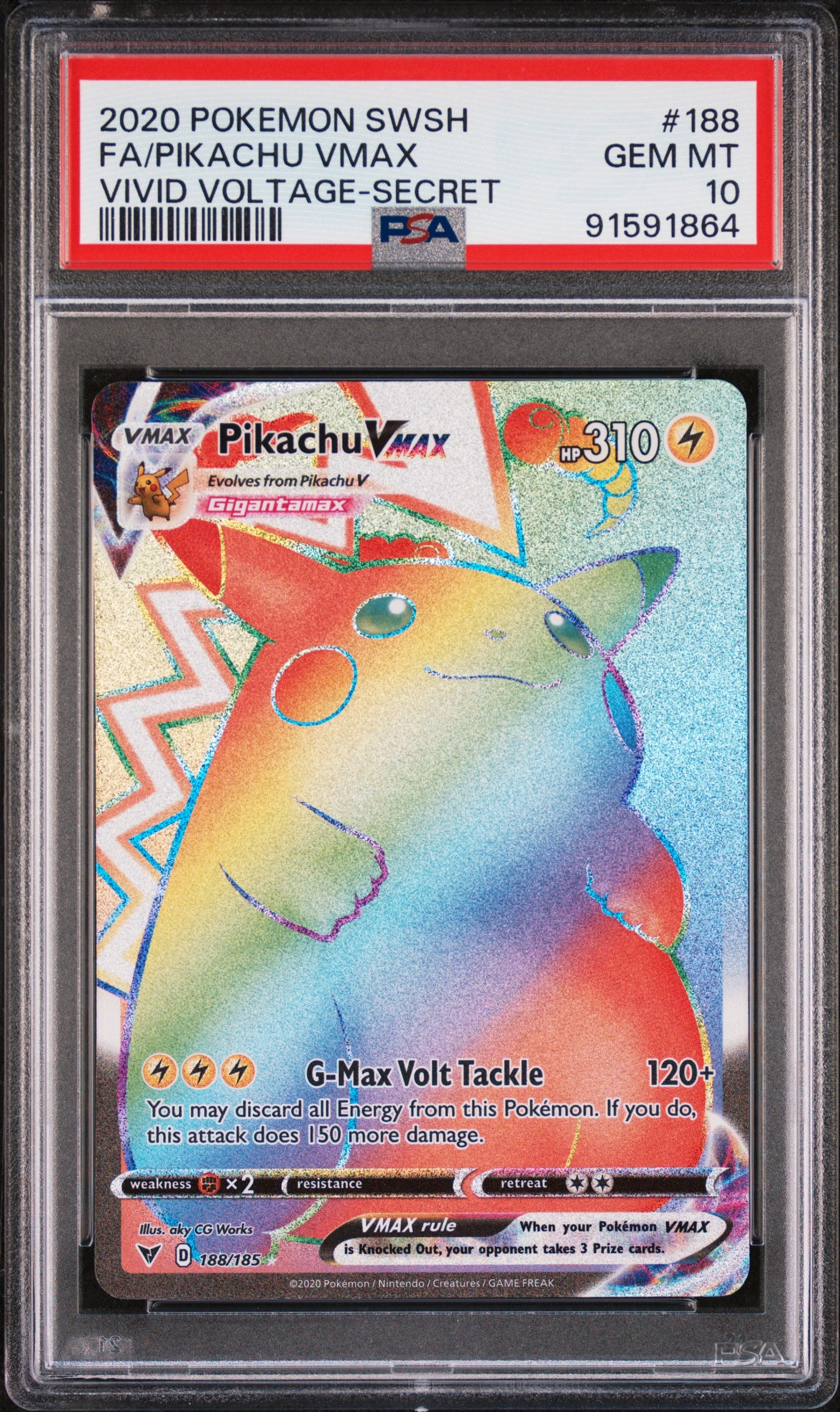 2020 Pokemon Sword & Shield Vivid Voltage Fa/Pikachu Vmax #188 PSA 10