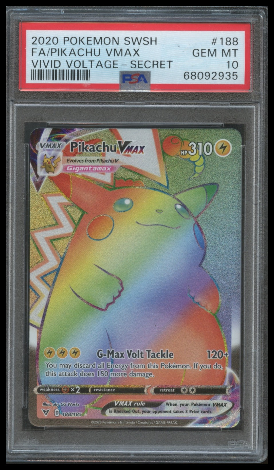 2020 Pokemon Sword & Shield Vivid Voltage Fa/Pikachu Vmax #188 PSA 10