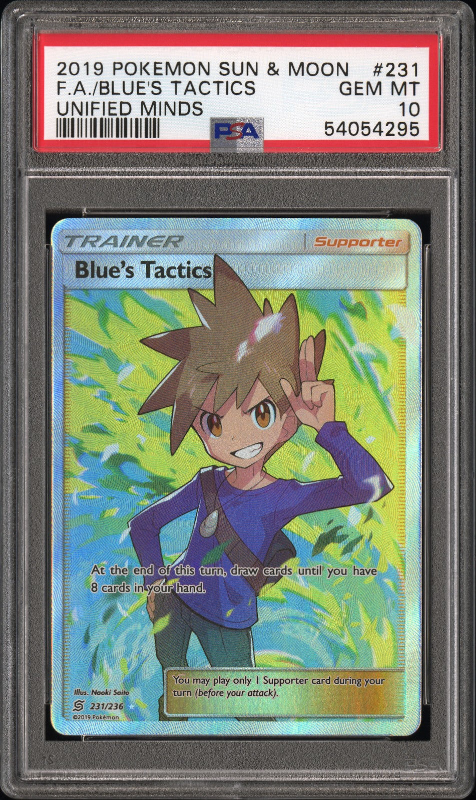 2019 Pokemon Sun & Moon Unified Minds #231 Fa/Blue'S Tactics PSA 10