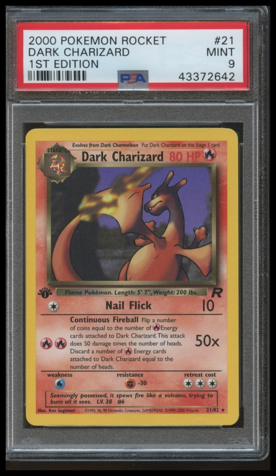 2000 Pokemon Rocket Dark Charizard #21 1st Edition PSA 9
