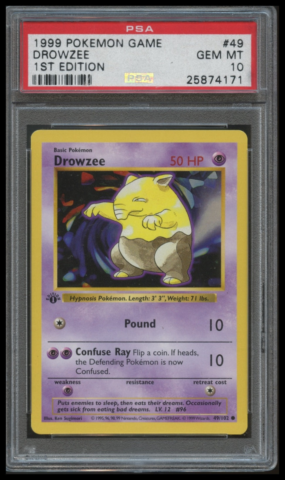 1999 Pokemon Game Drowzee #49 1st Edition PSA 10 The Card Hub 1999 Pokemon Game Drowzee #49 1st Edition PSA 10 The Card Hub
