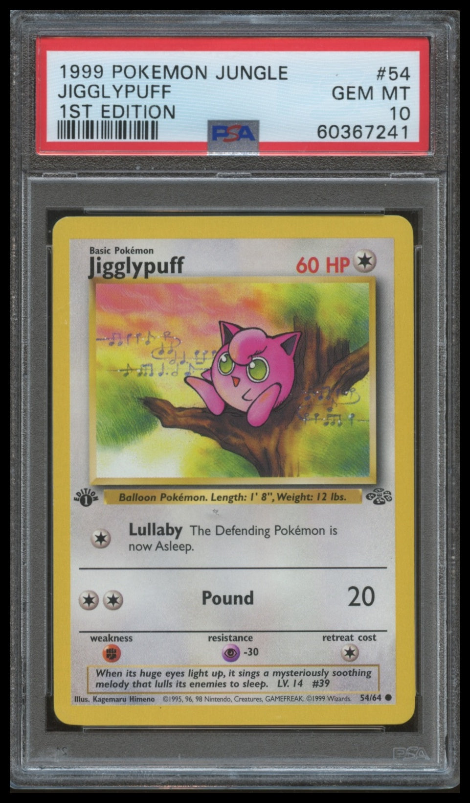 1999 Pokemon Jungle Jigglypuff #54 1st Edition PSA 10