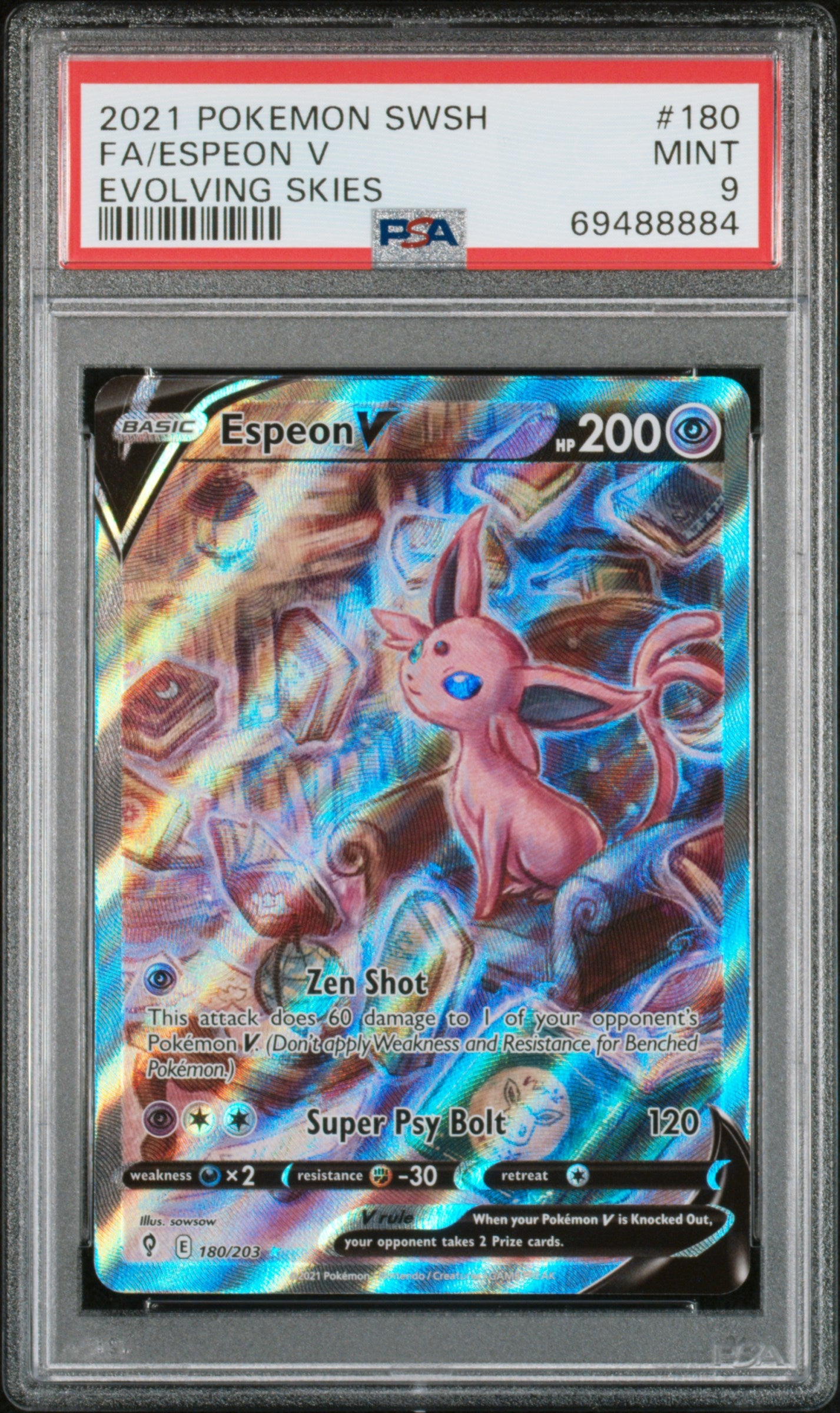 2021 Pokemon Sword & Shield Evolving Skies #180 Fa/Espeon V PSA 9