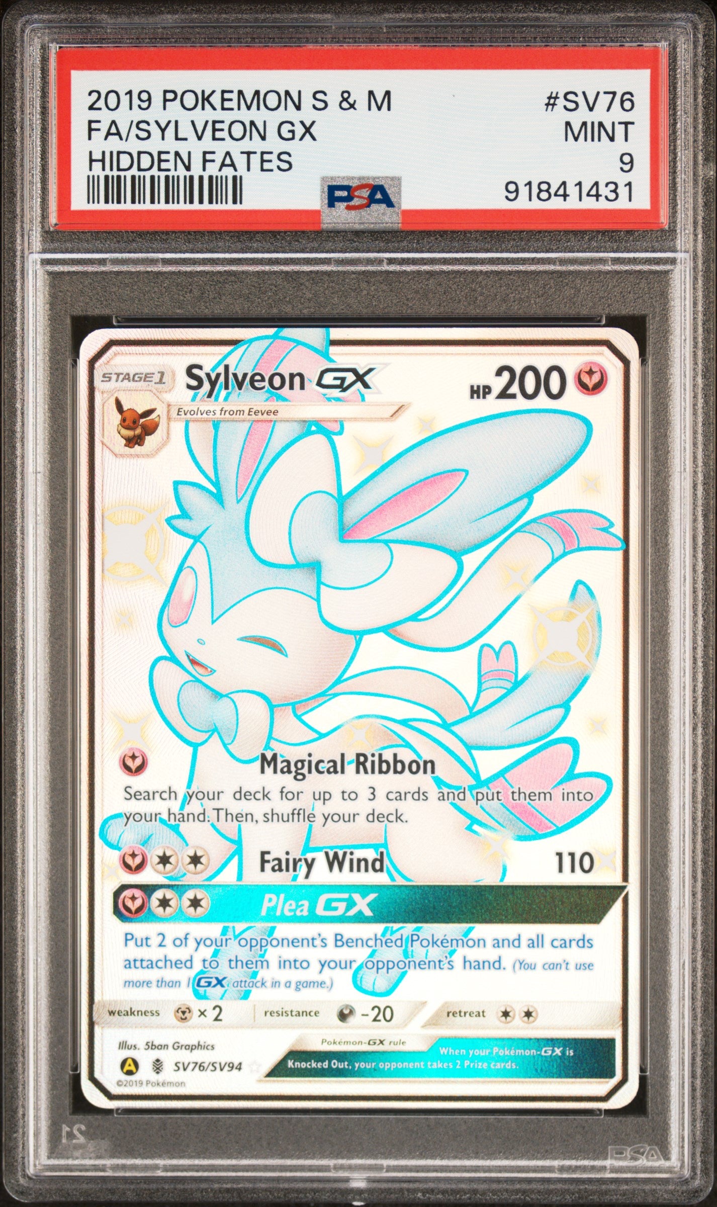 2019 Pokemon Sun & Moon Hidden Fates #SV76 Fa/Sylveon Gx PSA 9