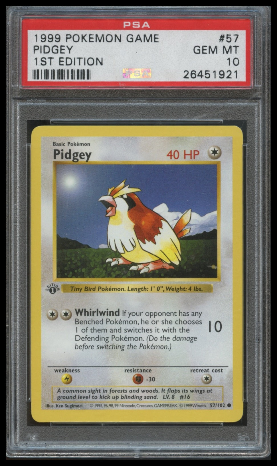 1999 Pokemon Game Pidgey #57 1st Edition PSA 10
