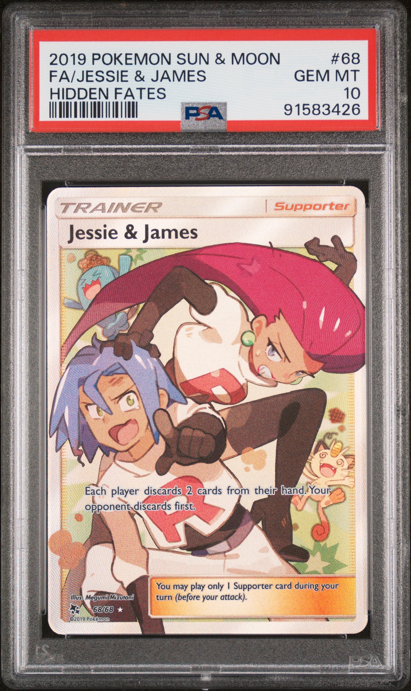 2019 Pokemon Sun & Moon Hidden Fates Fa/Jessie & James #68 PSA 10