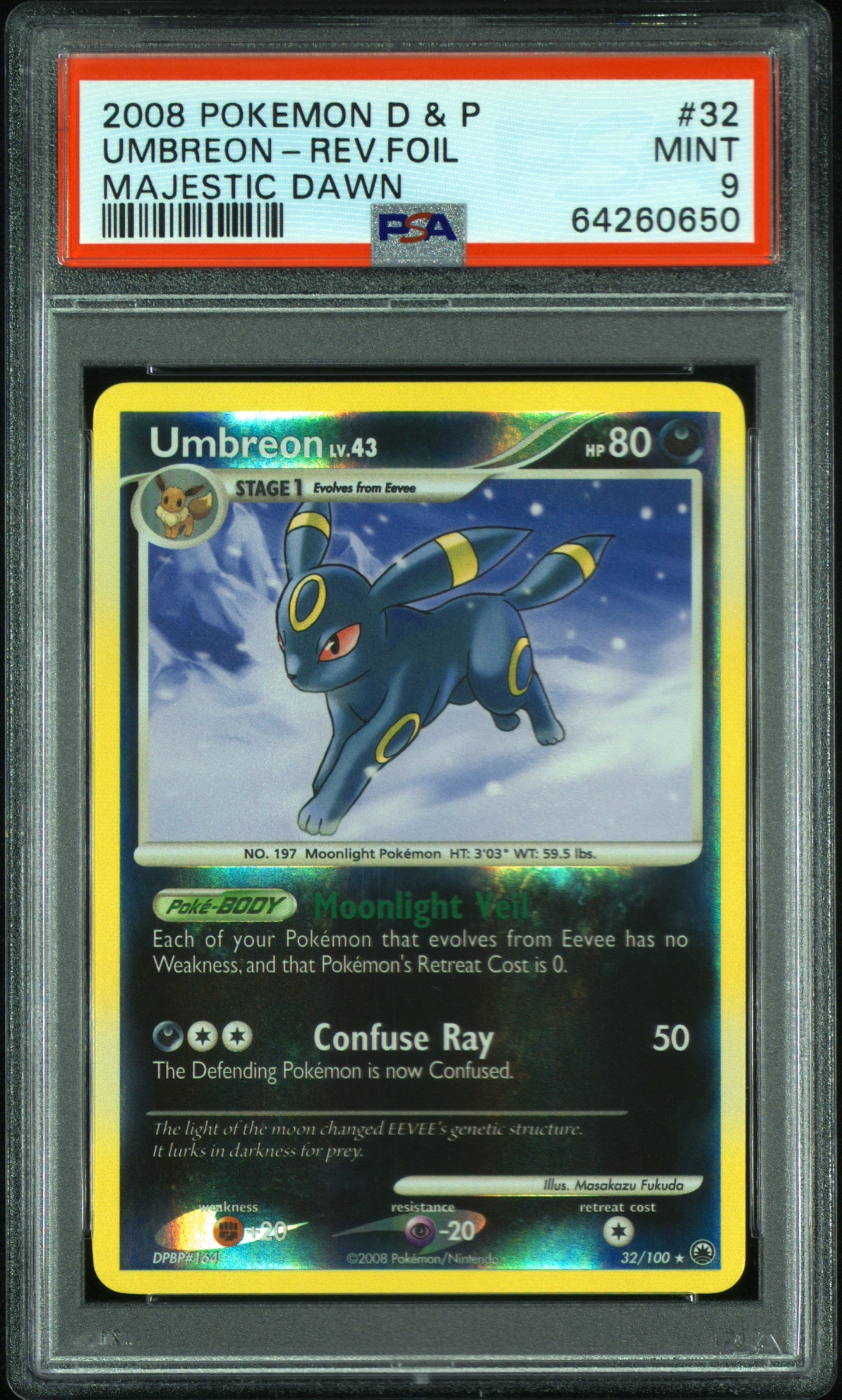 2008 Pokemon Diamond & Pearl Majestic Dawn Umbreon Rev.Foil #32 PSA 9
