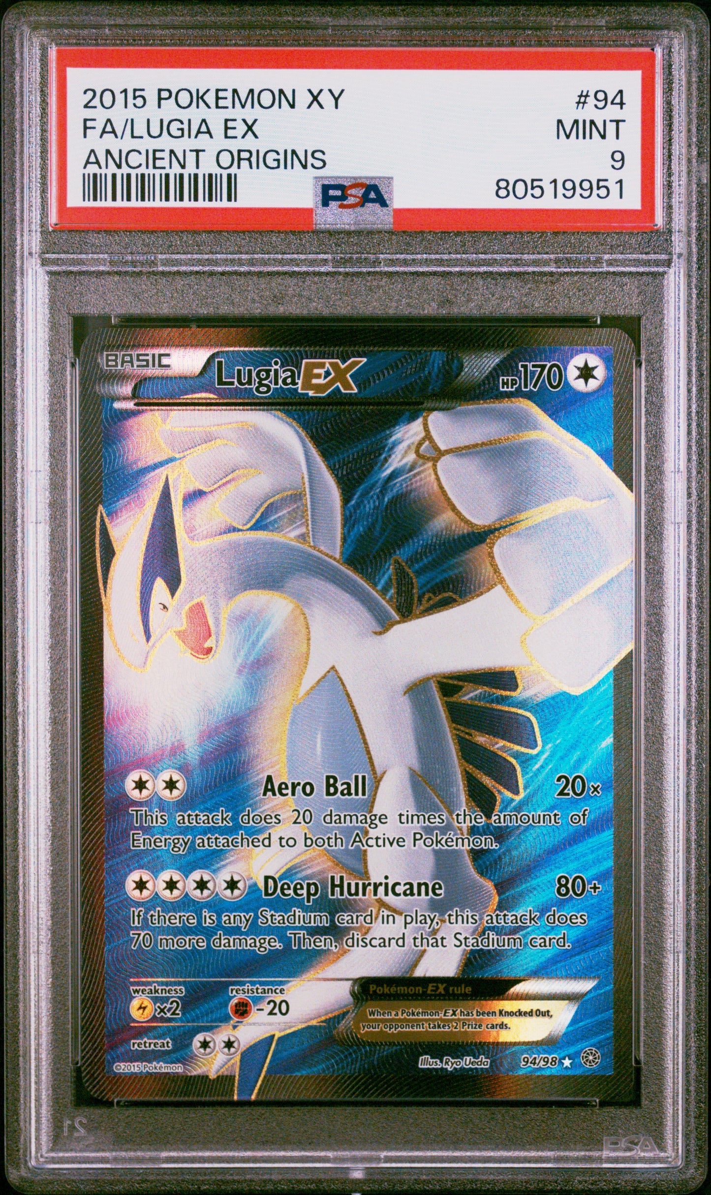 2015 Pokemon Xy Ancient Origins Fa/Lugia Ex #94 PSA 9