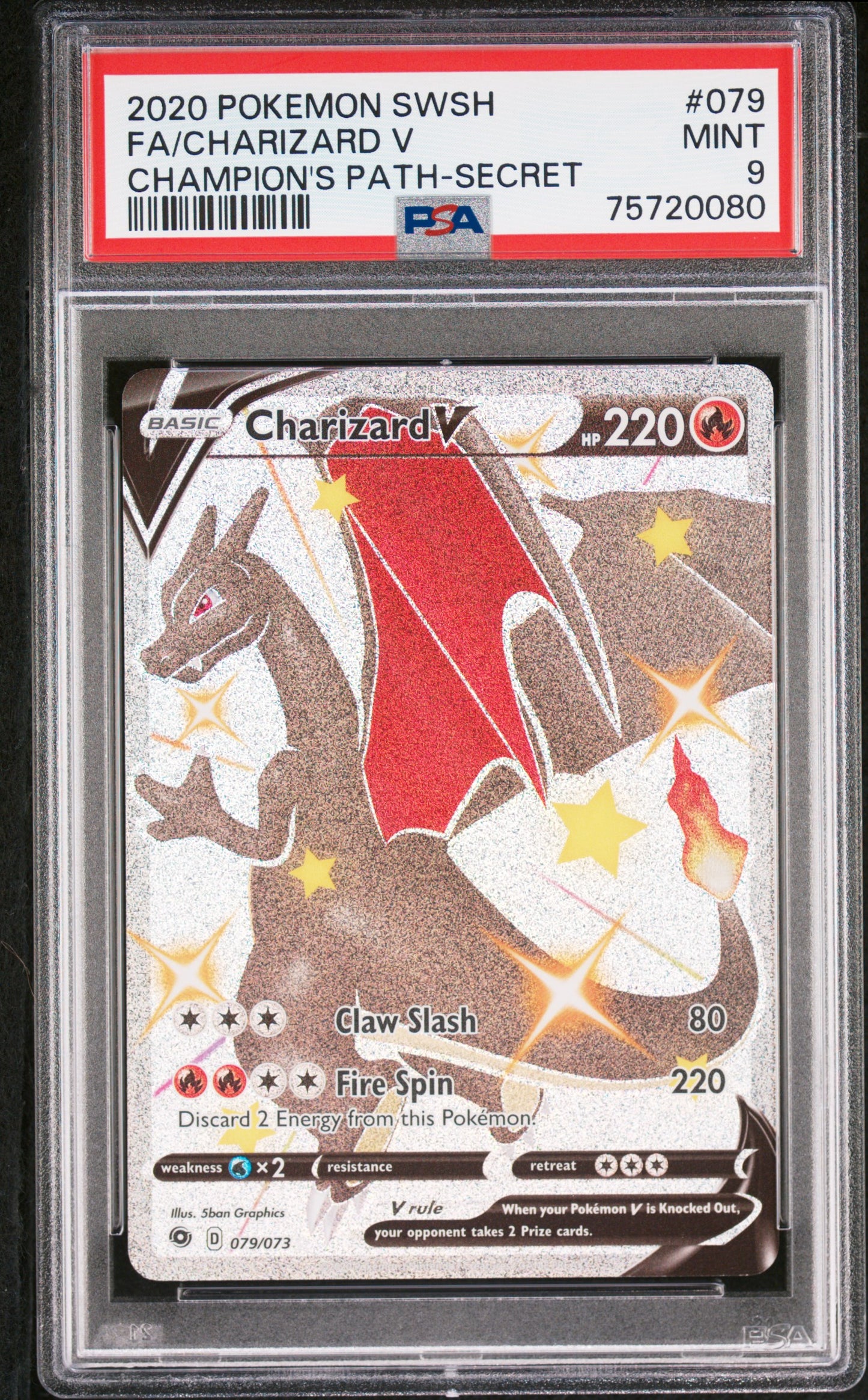 2020 Pokemon Sword & Shield Champion'S Path Fa/Charizard V #079 PSA 9