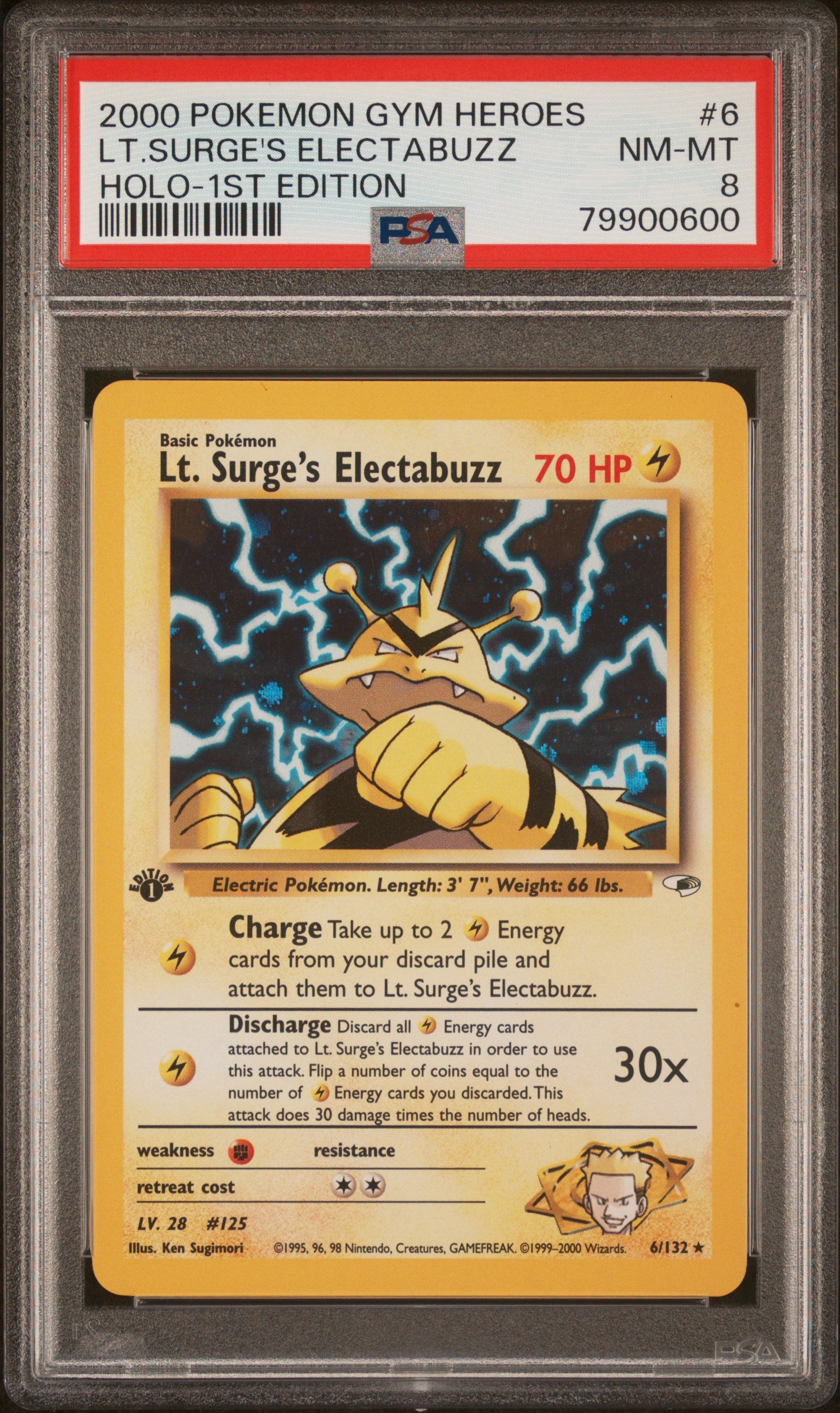 2000 Pokemon Gym Heroes Lt.Surge'S Electabuzz #6 1st Edition PSA 8