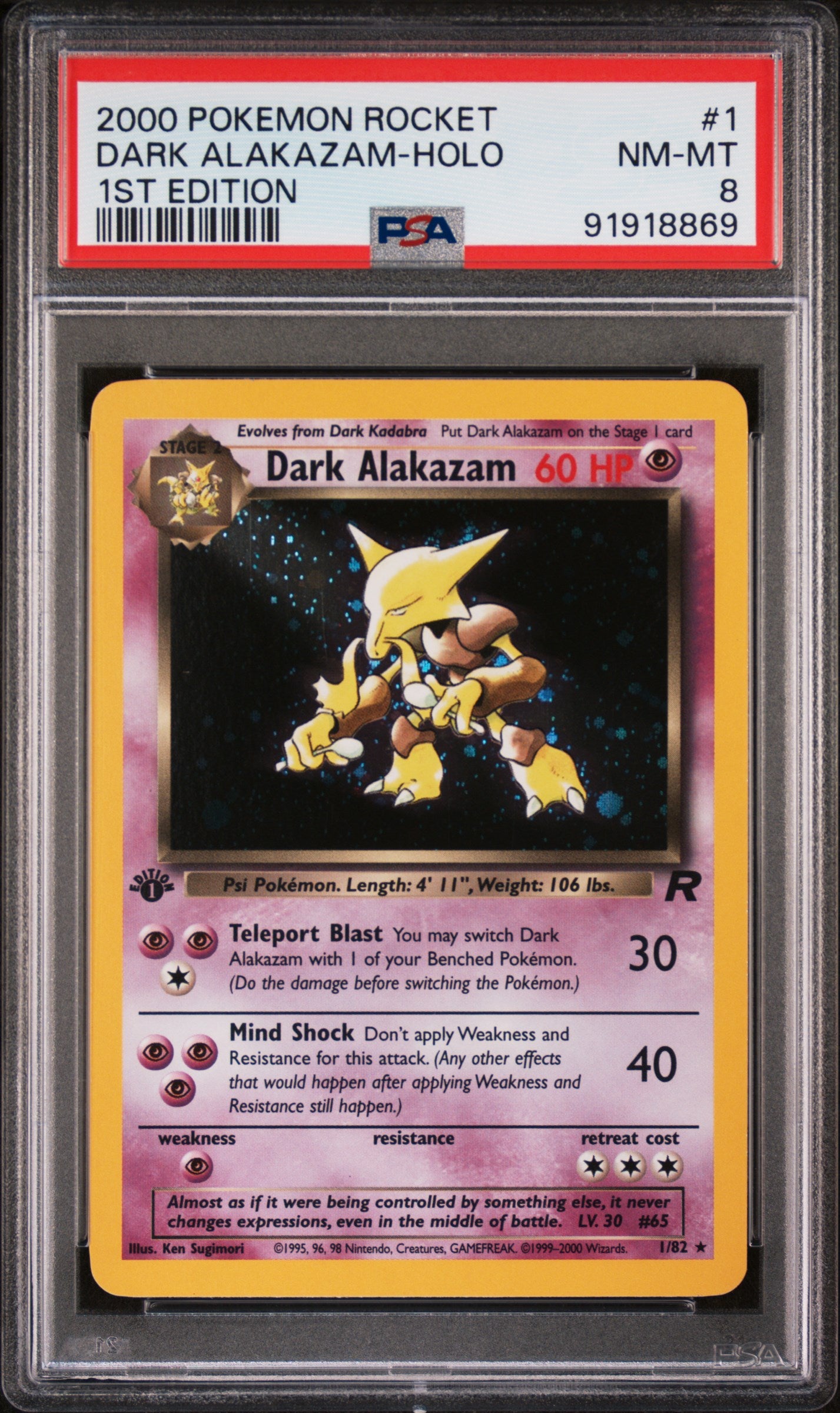 2000 Pokemon Rocket Dark Alakazam Holo #1 PSA 8