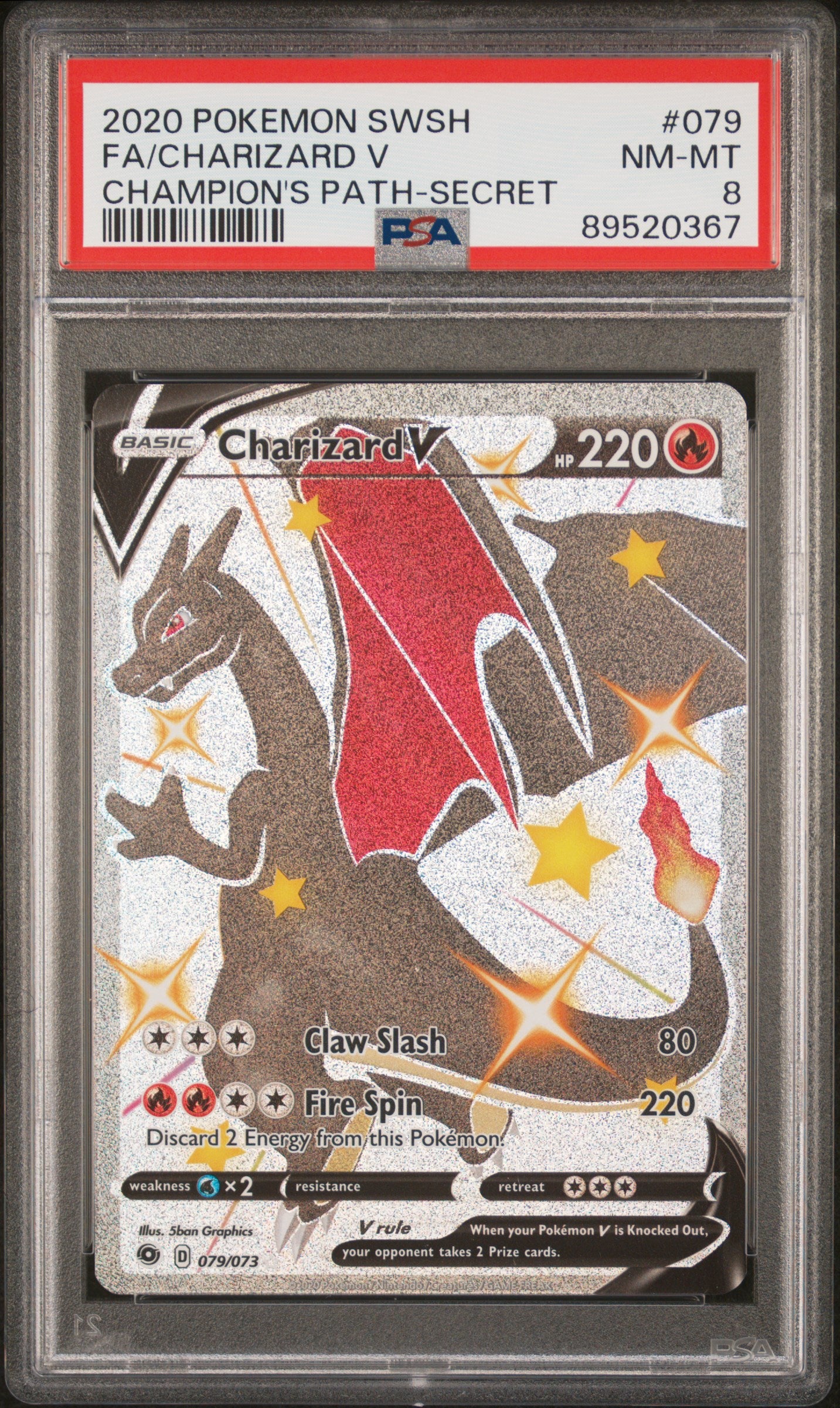 2020 Pokemon Sword & Shield Champion'S Path Fa/Charizard V #079 PSA 8