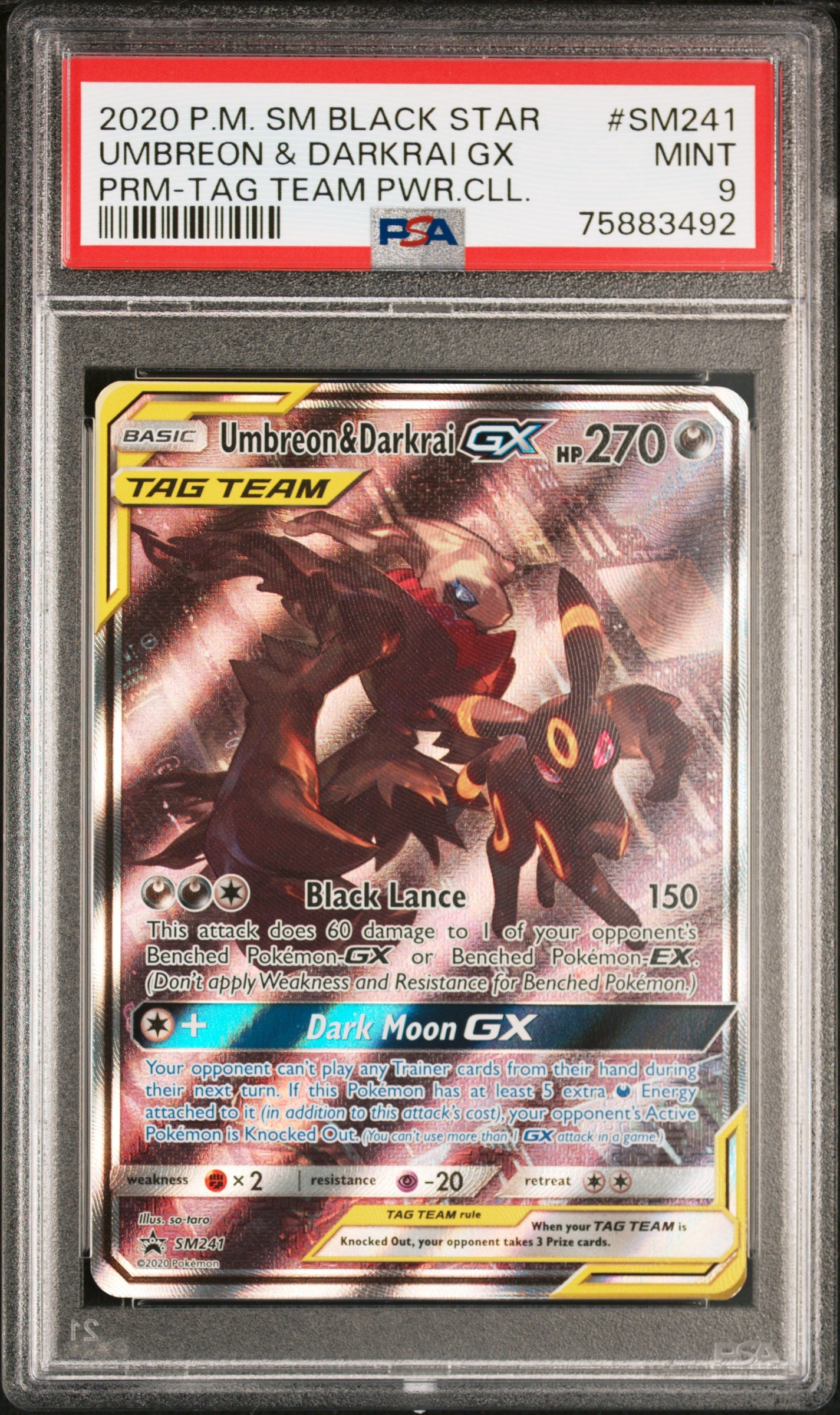 2020 Pokemon Sm Black Star Promo Umbreon & Darkrai Gx #SM241 PSA 9