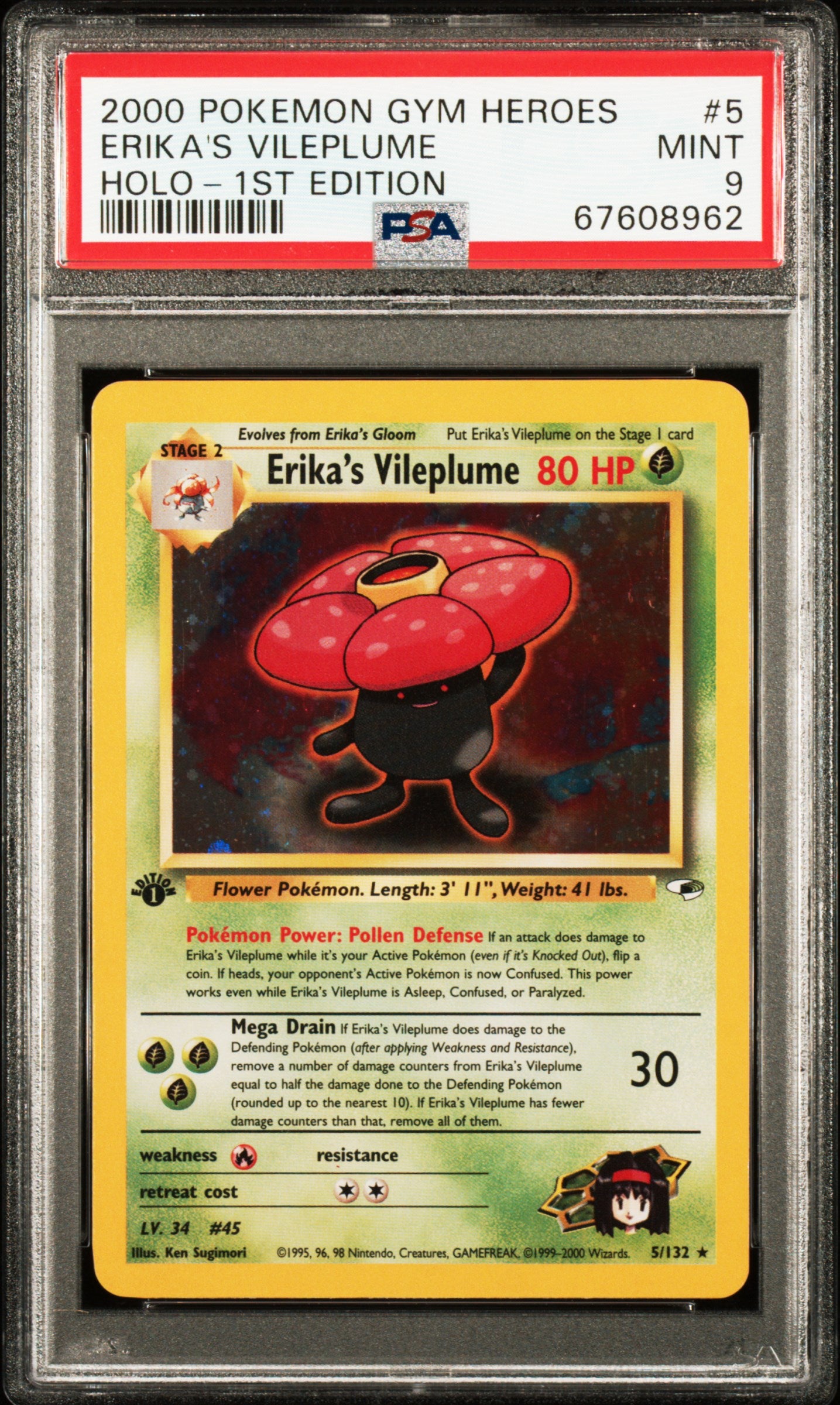2000 Pokemon Gym Heroes Erika'S Vileplume #5 1st Edition PSA 9