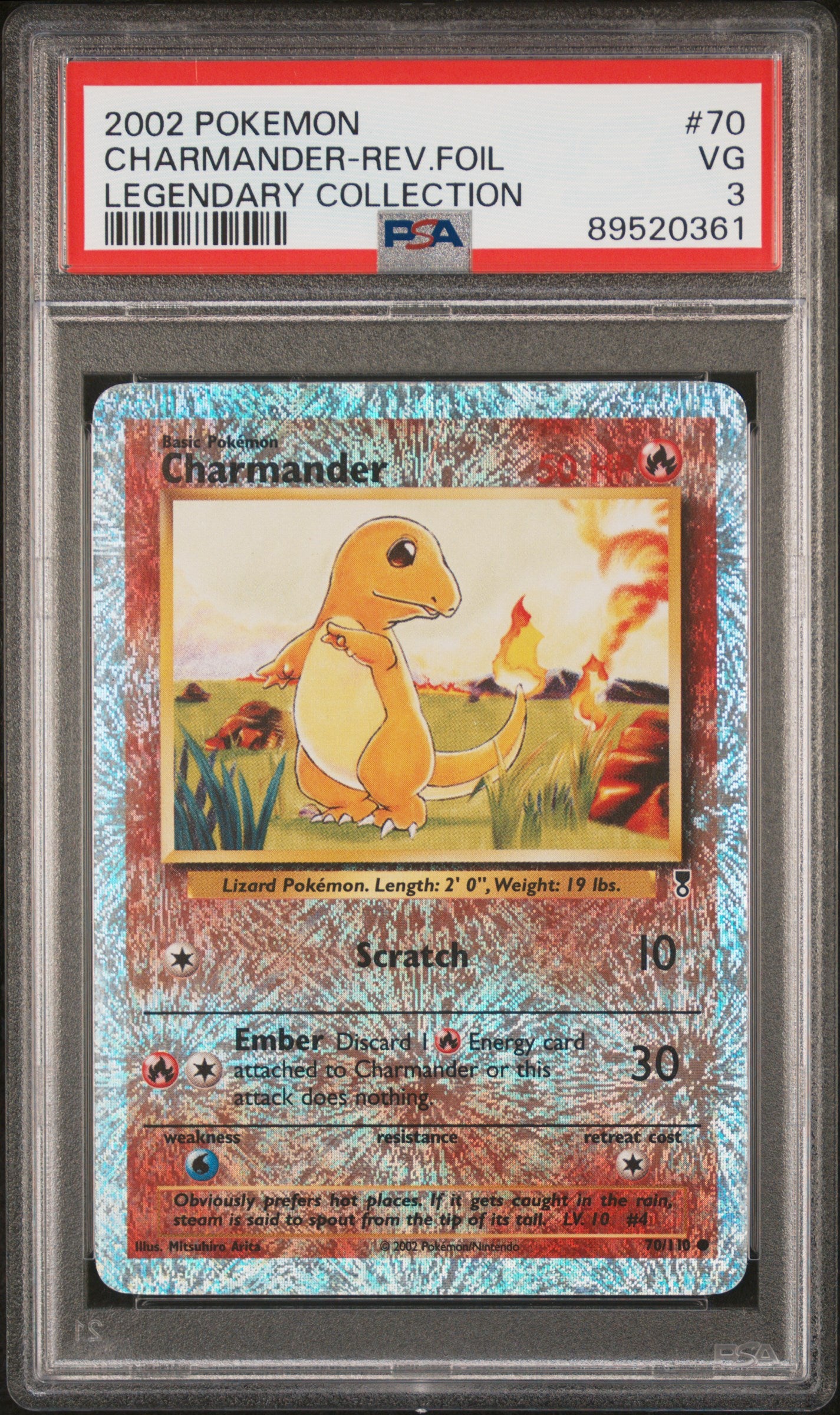 2002 Pokemon Legendary Collection Charmander Rev.Foil #70 PSA 3