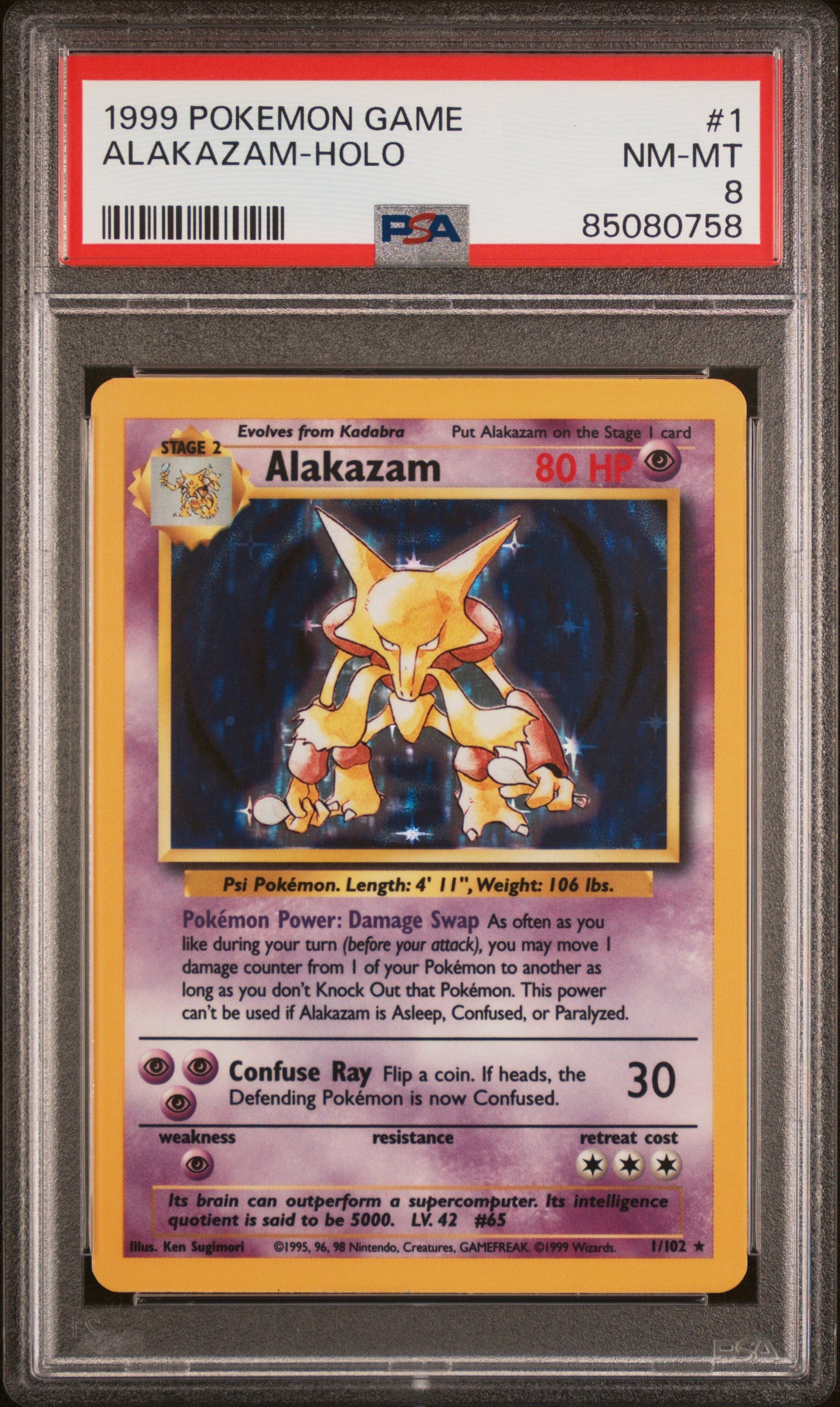 1999 Pokemon Game Alakazam Holo #1 PSA 8