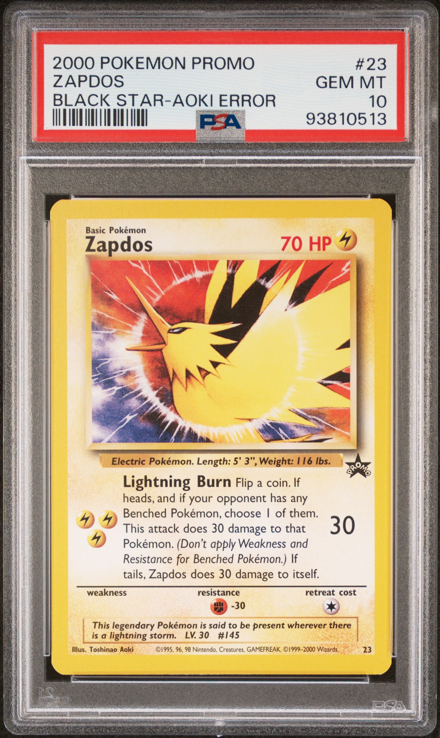 2000 Pokemon Promo Black Star Zapdos #23 PSA 10