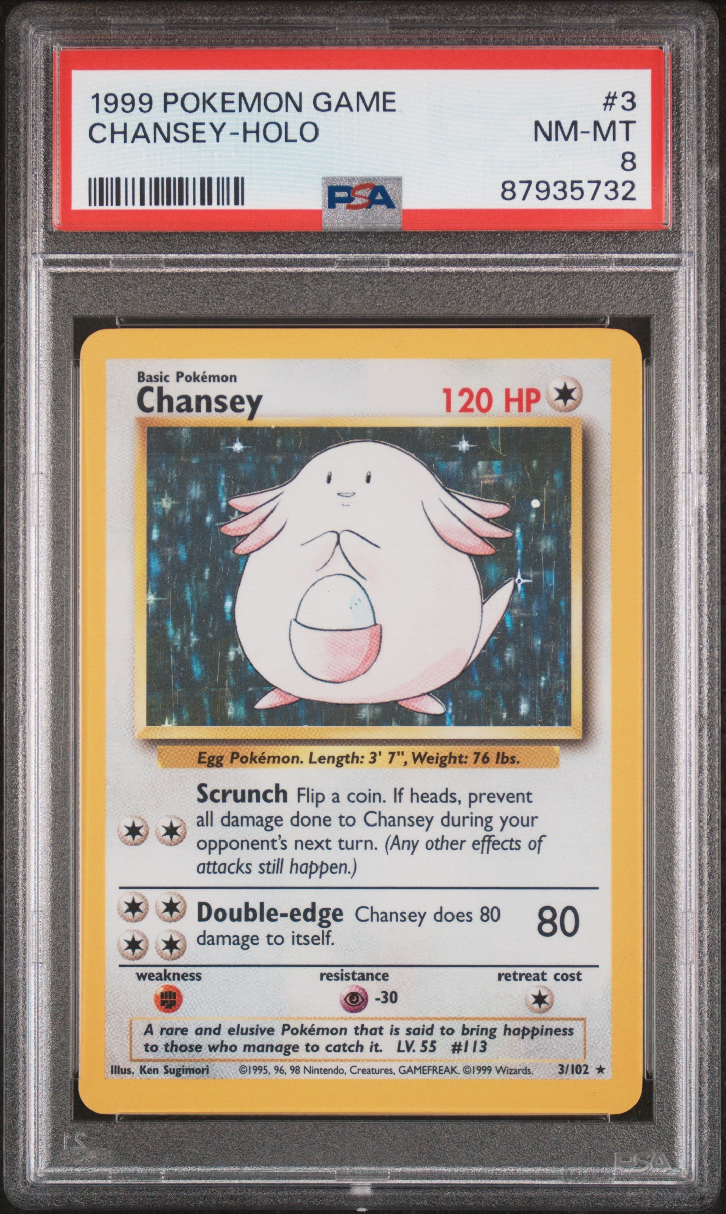 1999 Pokemon Game Chansey Holo #3 PSA 8
