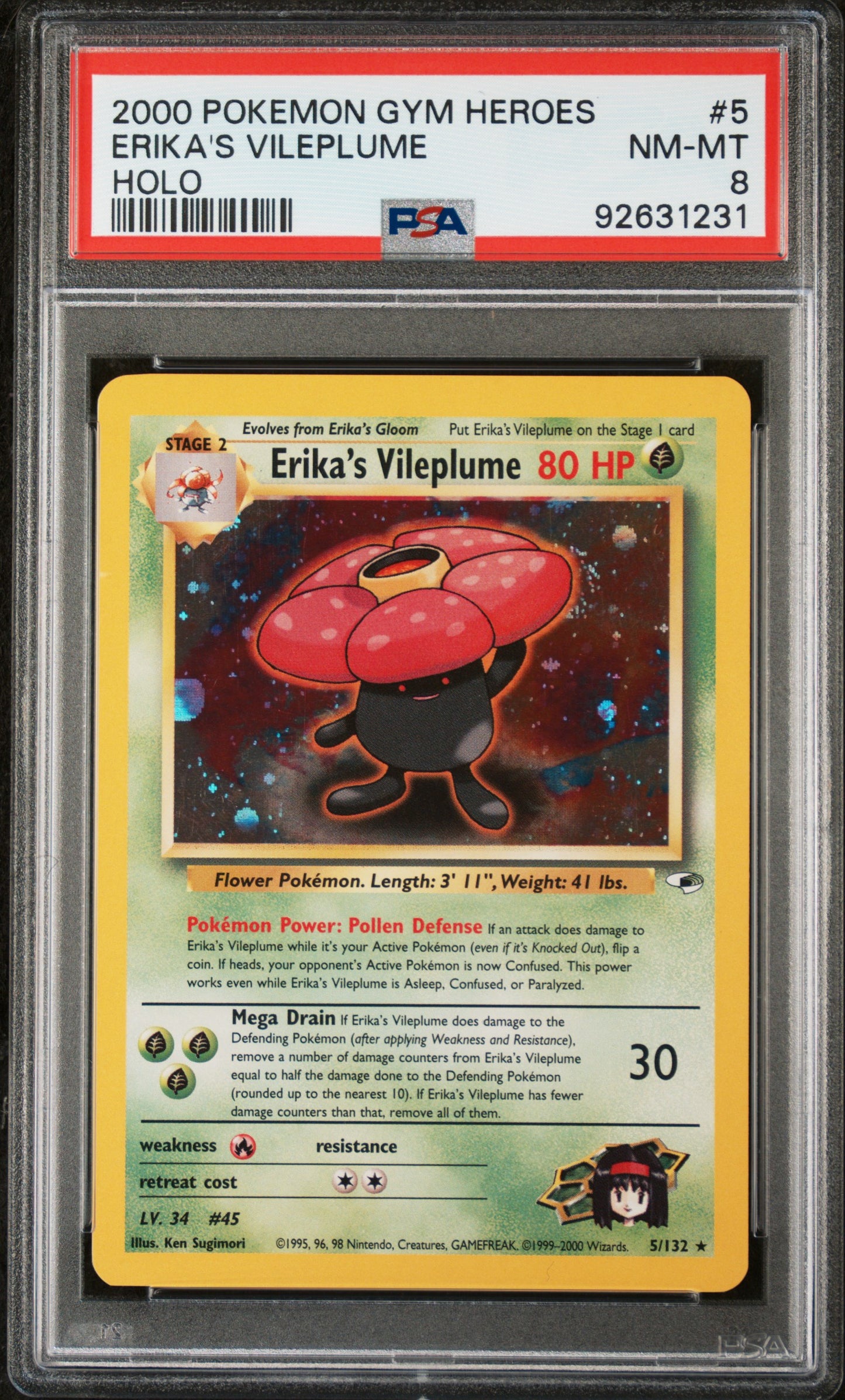 2000 Pokemon Gym Heroes Erika'S Vileplume Holo #5 PSA 8