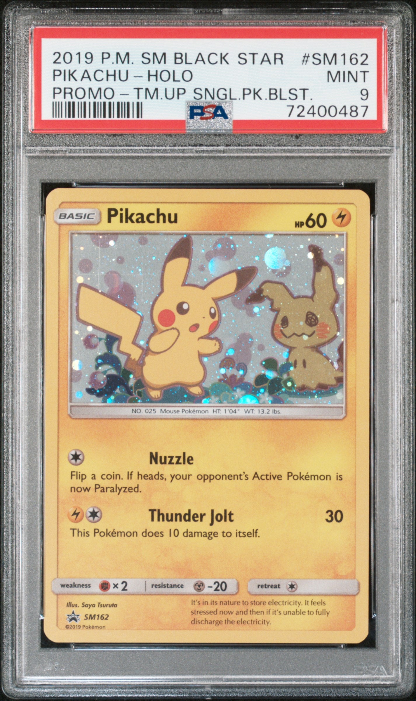 2019 Pokemon Sm Black Star Promo Pikachu Holo #SM162 PSA 9