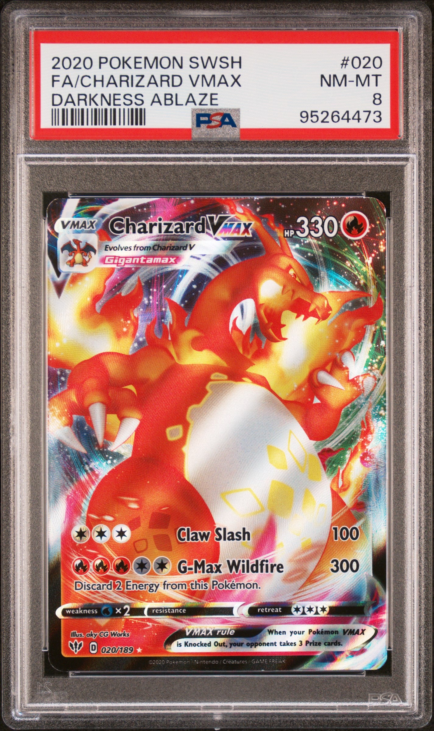 2020 Pokemon Sword & Shield Darkness Ablaze Fa/Charizard Vmax #020 PSA 8