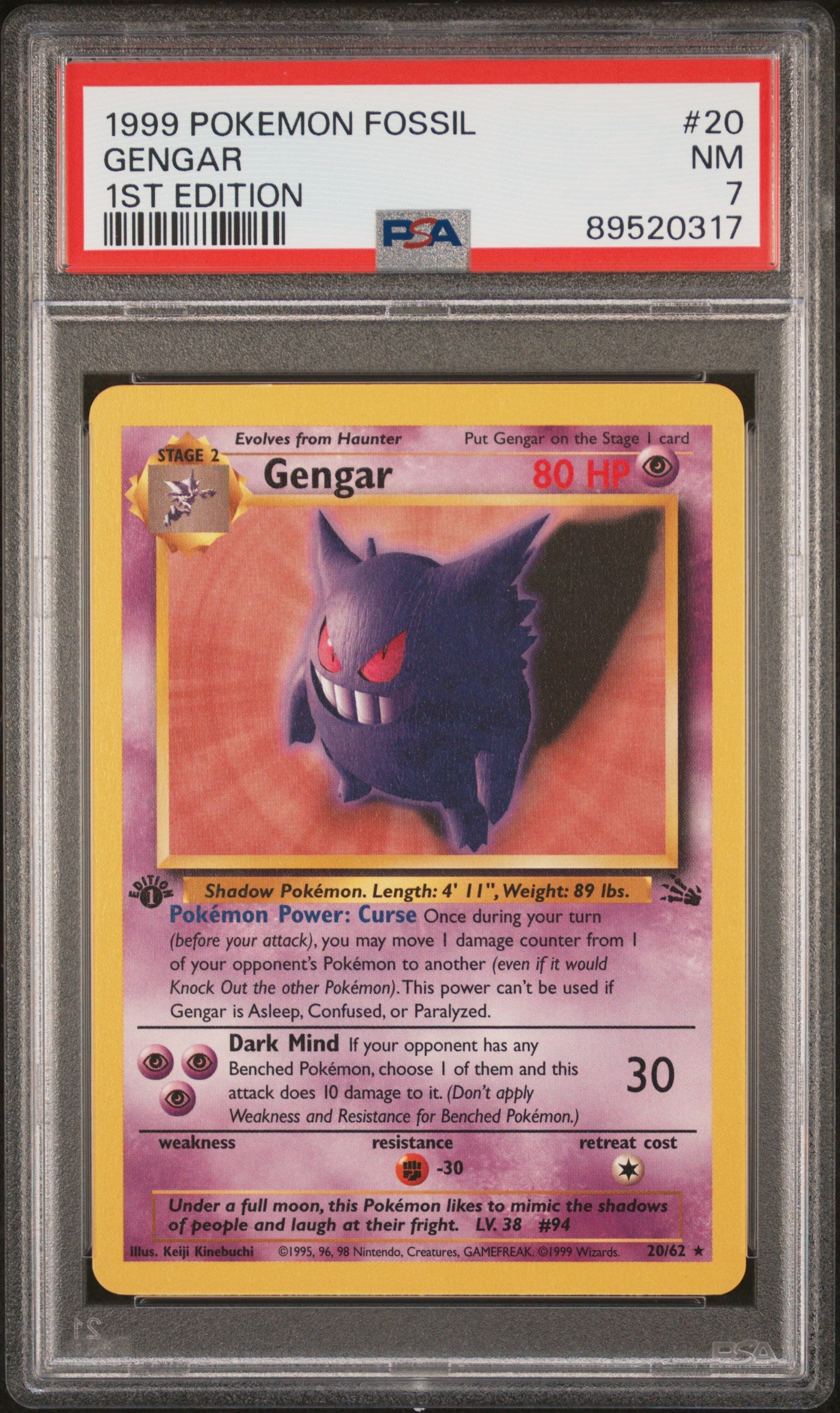 gengar pokemon card 1st edition 1999 Pokemon Fossil Gengar #20 1st Edition PSA 7 – The Card Hub