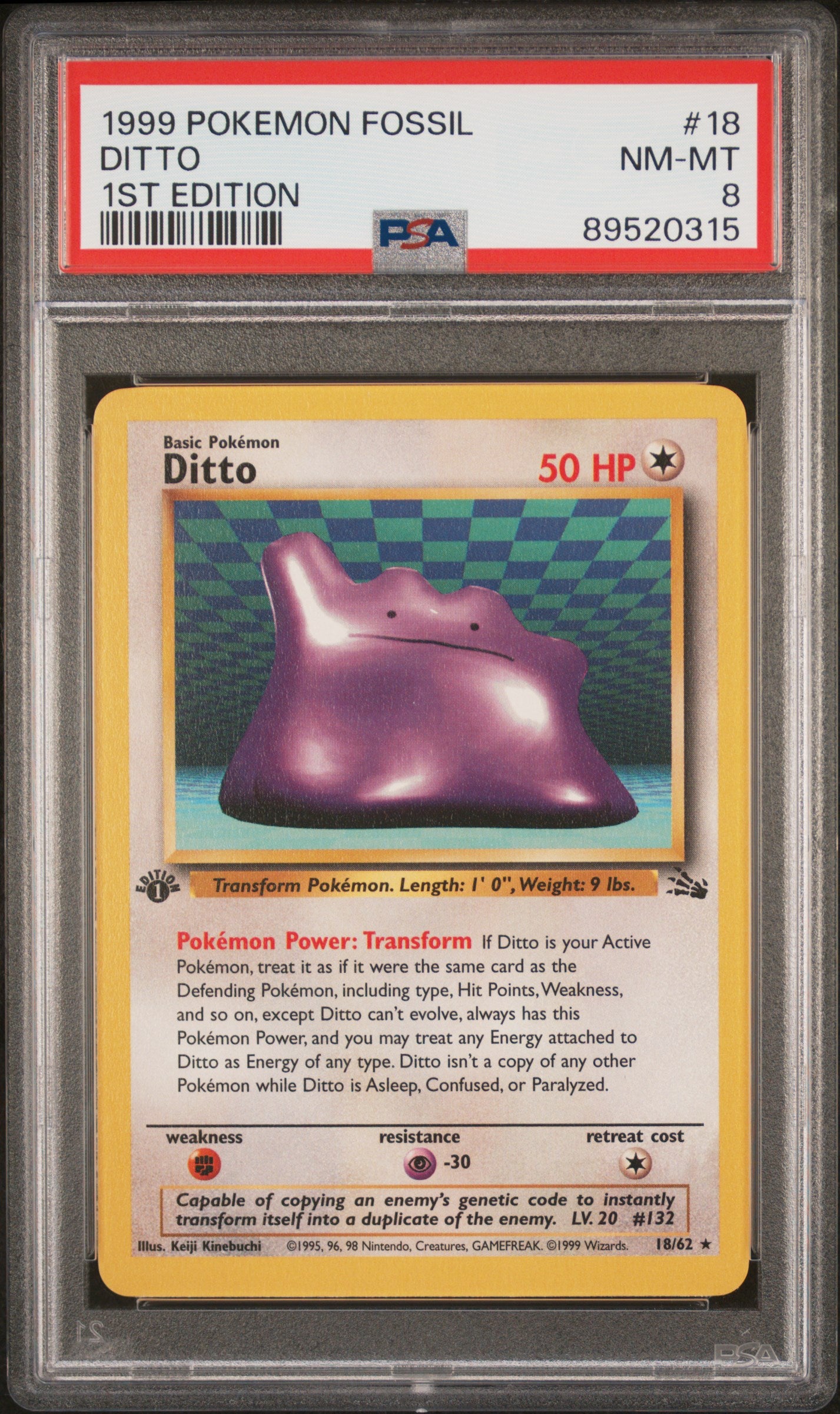 1999 Pokemon Fossil Ditto #18 PSA 8