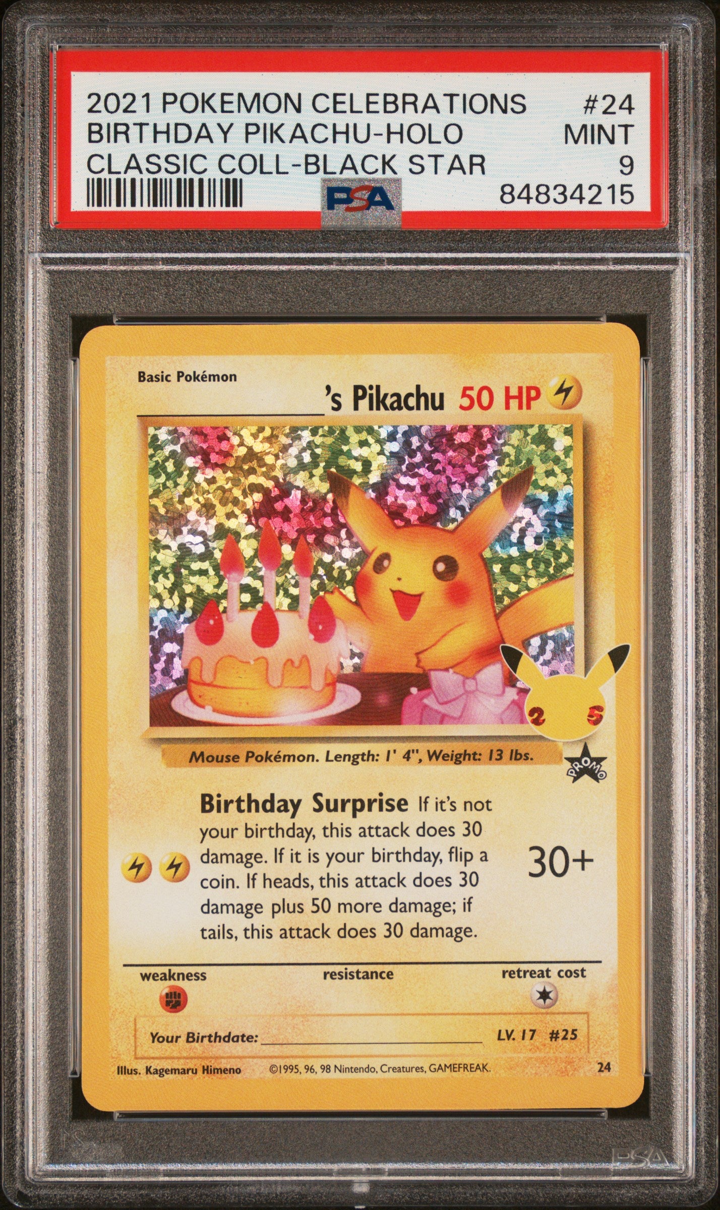 2021 Pokemon Celebrations Classic Collection Birthday Pikachu Holo #24 PSA 9