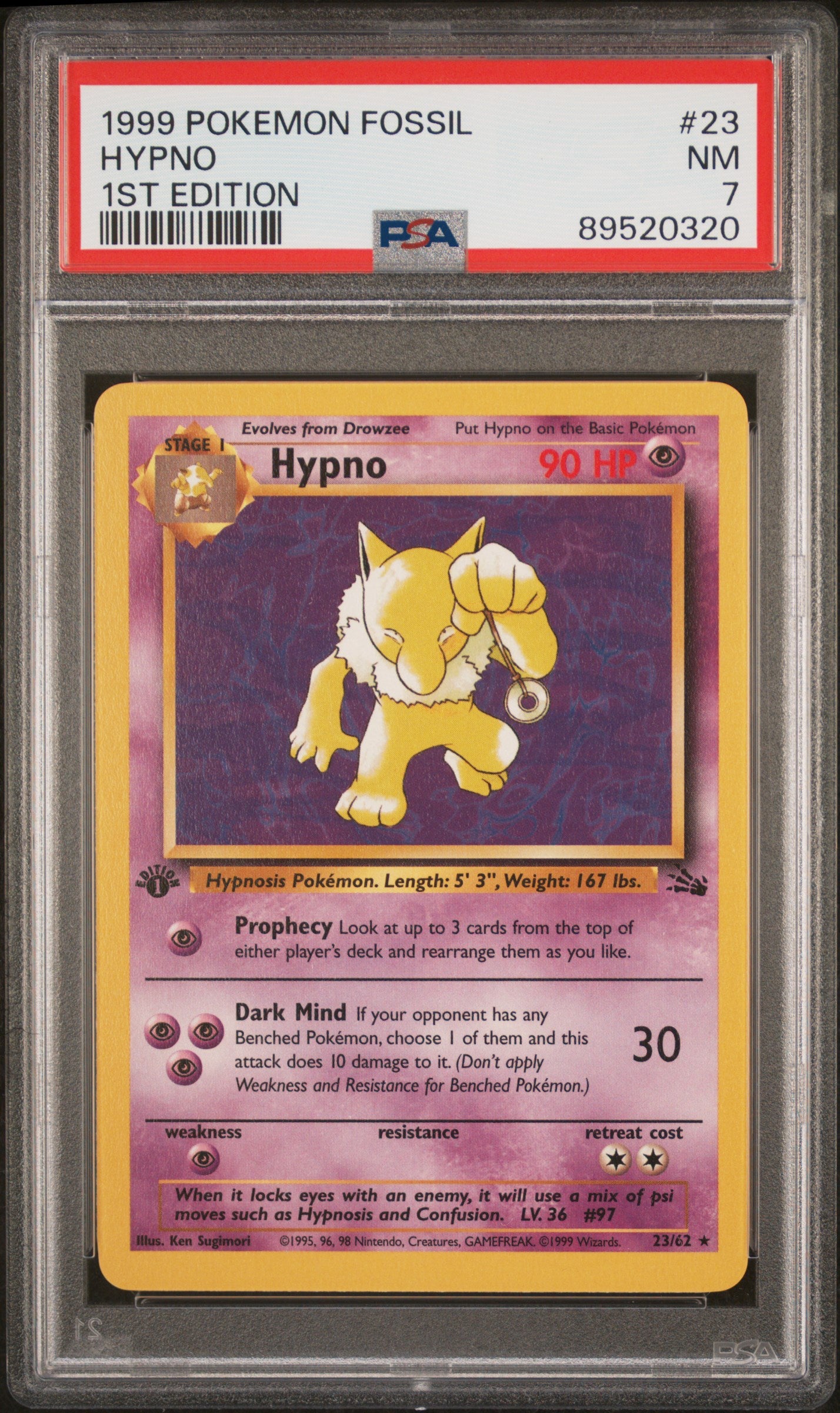 1999 Pokemon Fossil Hypno #23 PSA 7