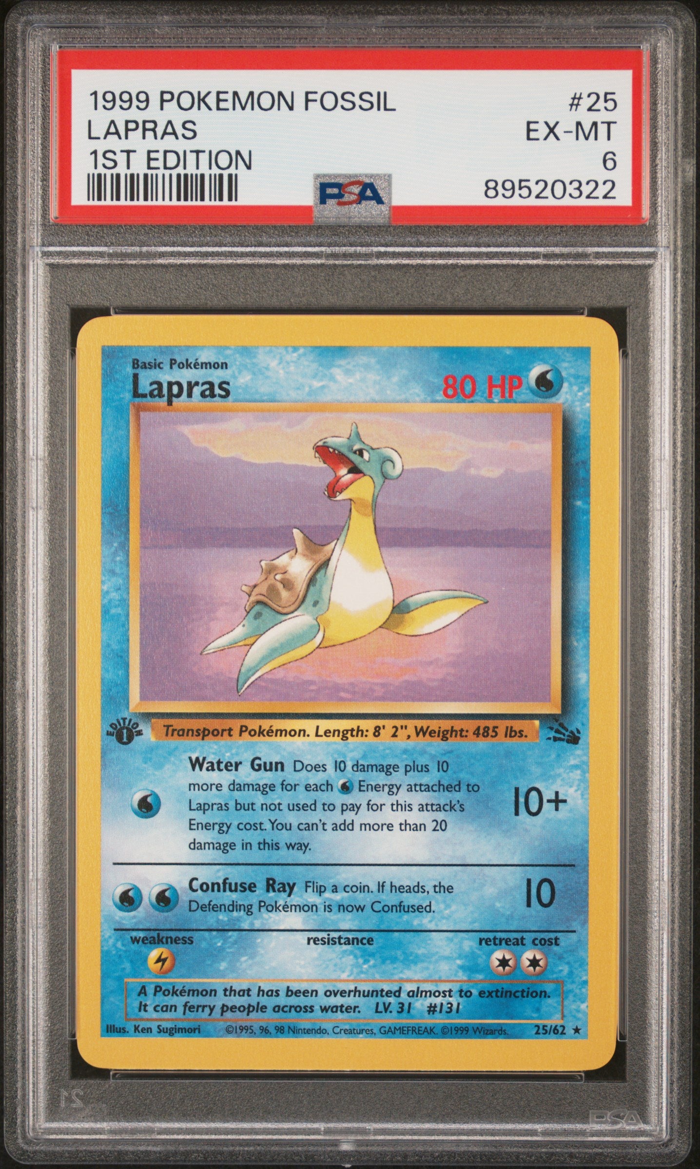 1999 Pokemon Fossil Lapras #25 PSA 6