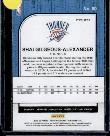 2019-20 Hoops Premium Stock #80 Shai Gilgeous-Alexander Prizms Pulsar