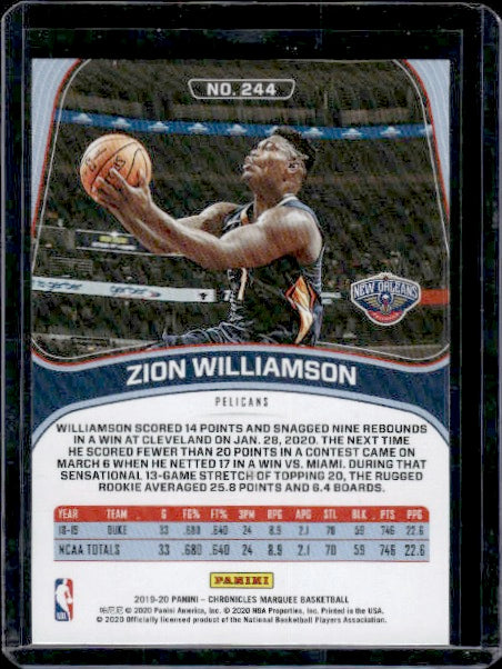 2019-20 Panini Chronicles #244 Zion Williamson RC