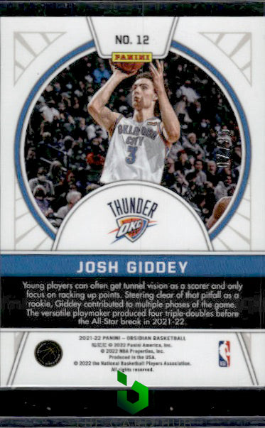 2021-22 Panini Obsidian #12 Josh Giddey Tunnel Vision Orange #/35 RC