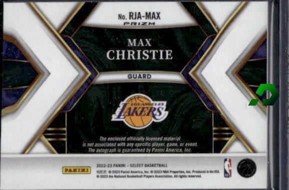 2022-23 Panini Select #RJA-MAX Max Christie Rookie Jersey Auto Disco RC
