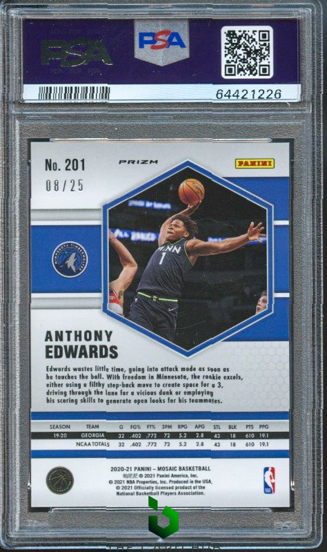 2020-21 Panini Mosaic #201 Anthony Edwards Mosaic Orange PSA 10 #/25 RC