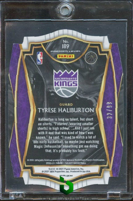 2020-21 Panini Select #189 Tyrese Haliburton Purple Prizms Die Cut #/99 RC