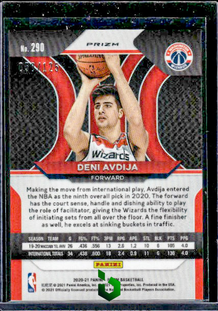 2020-21 Panini Prizm #290 Deni Avdija Blue Ice Prizms #/125 RC