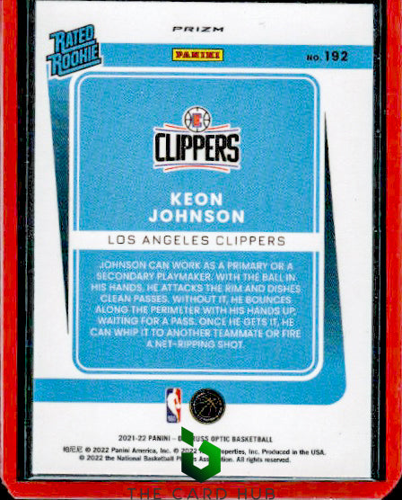 2021-22 Donruss Optic #192 Keon Johnson Choice Prizm RC