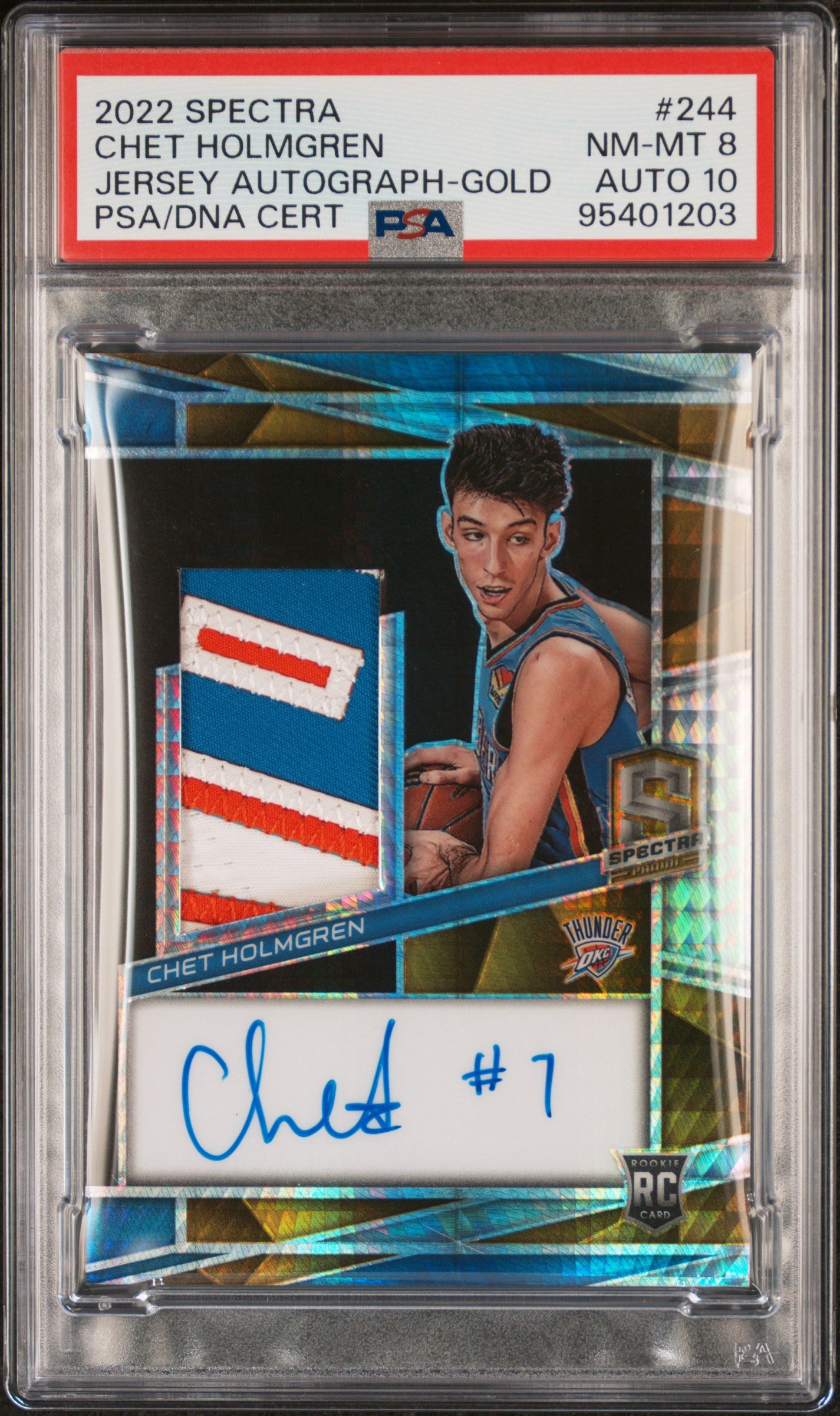 2022 Panini Spectra #244 Chet Holmgren Jersey Autograph-Gold PSA 8 AU