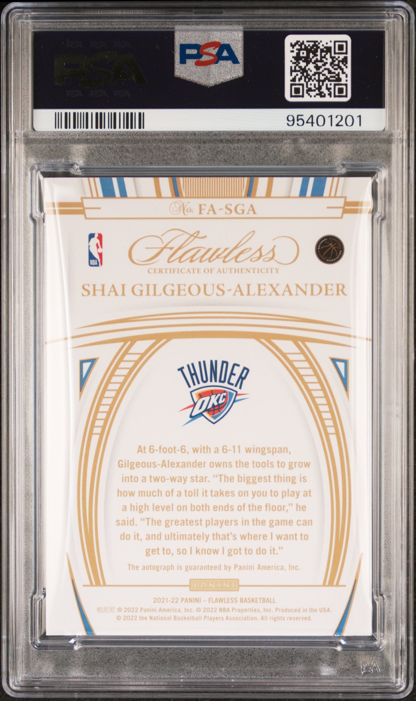 2021 Panini Flawless Flawless Auto #FASGA Shai Gilgeous-Alexander Ruby PSA 8