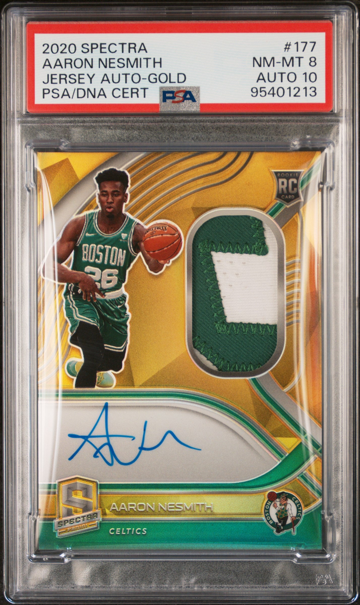 2020 Panini Spectra #177 Aaron Nesmith Jersey Auto-Gold PSA 8 AU