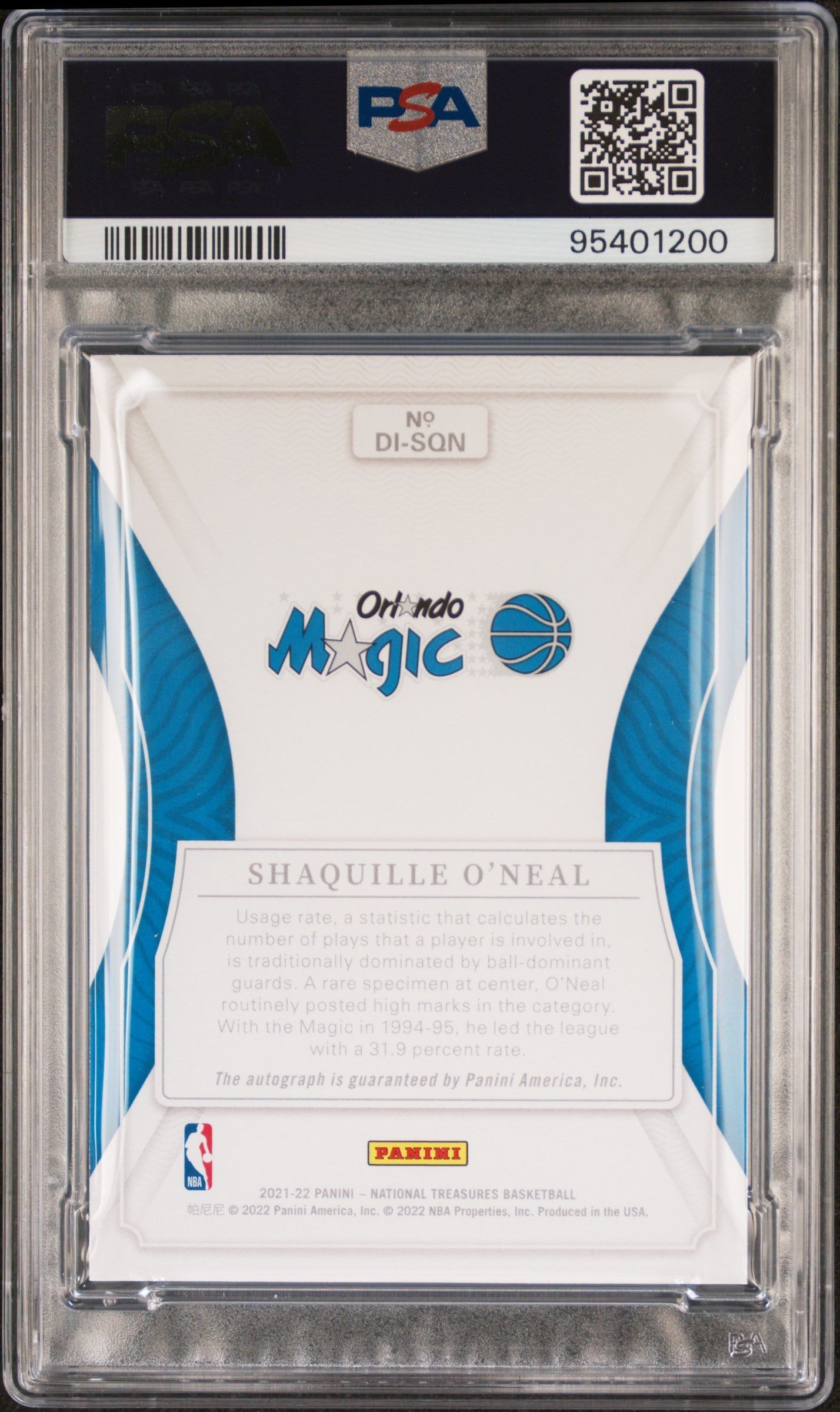 2021 Panini National Treasures Definitive Ink #DISQN Shaquille O'Neal PSA 9