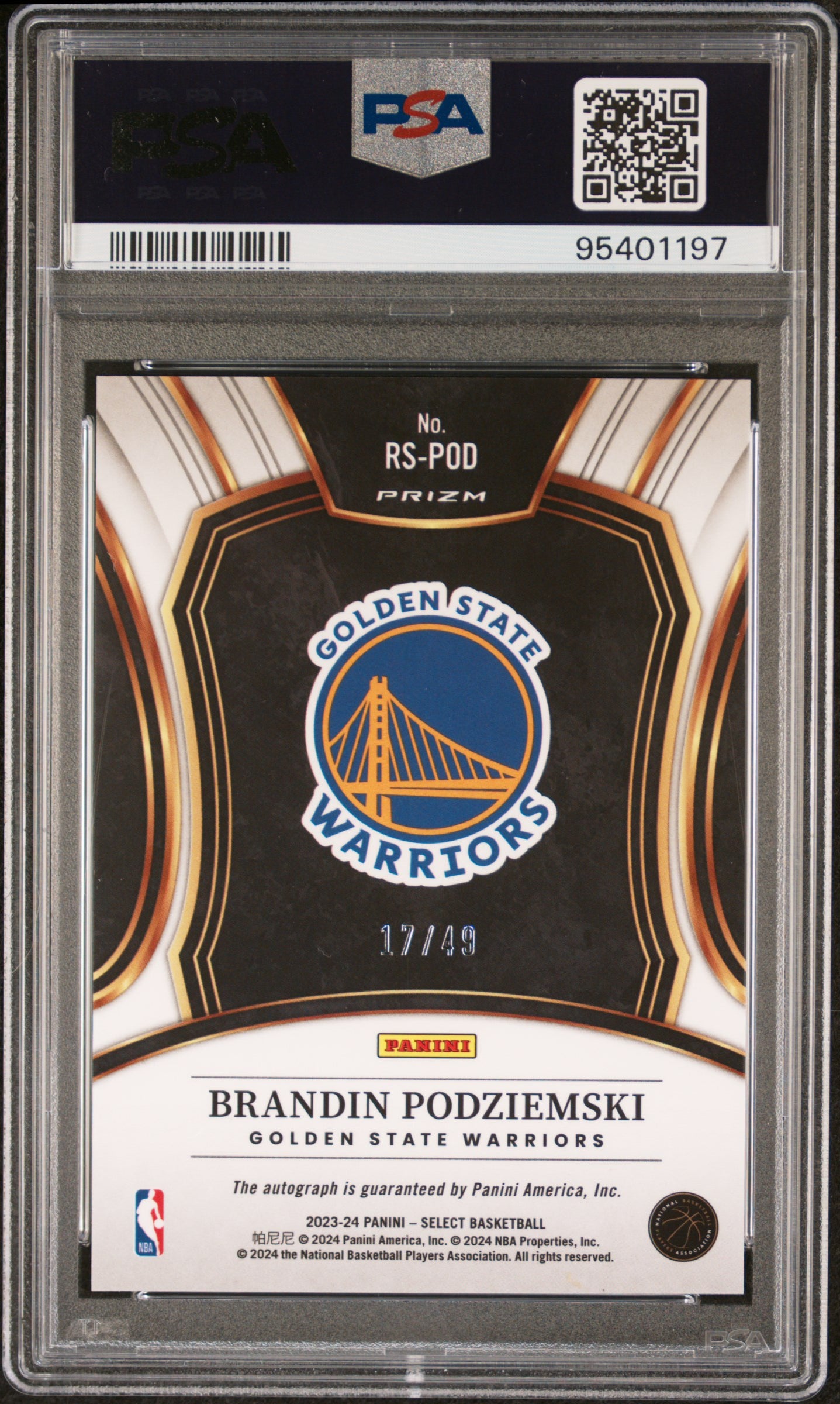 2023 Panini Select Rookie Signatures #RSPOD Brandin Podziemski Blue PSA 9