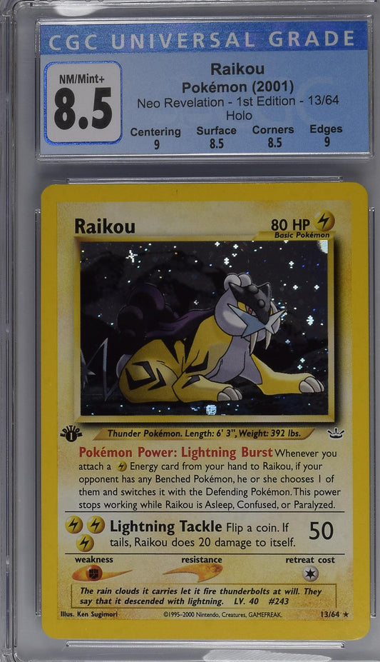 2001 Neo Revelation - 1st Edition Raikou #13/64 Holo,Rare CGC 8.5