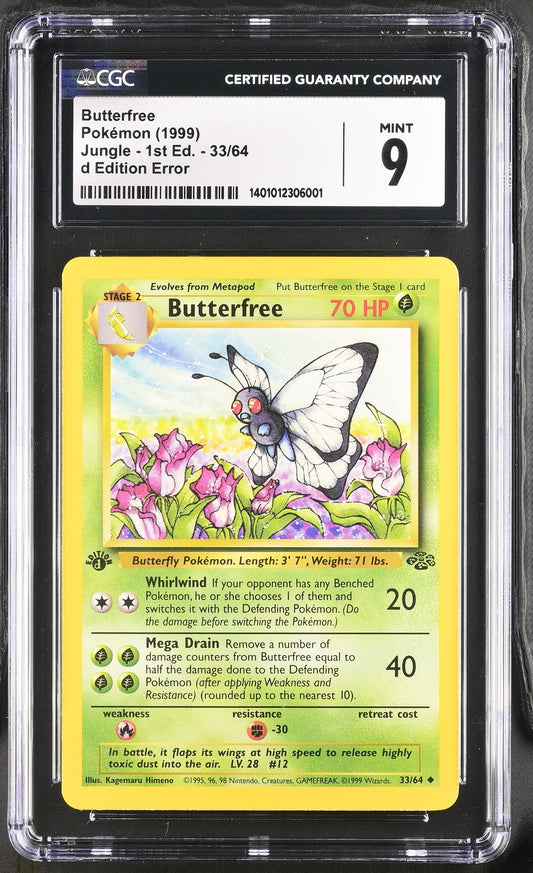 1999 Jungle - 1st Edition Butterfree #33/64 d Edition Error CGC 9